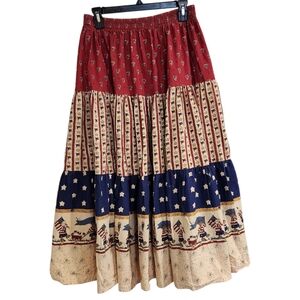 Vtg Womens OS Patriotic Midi Skirt Red White & Blue Go Team USA Olympics Cotton